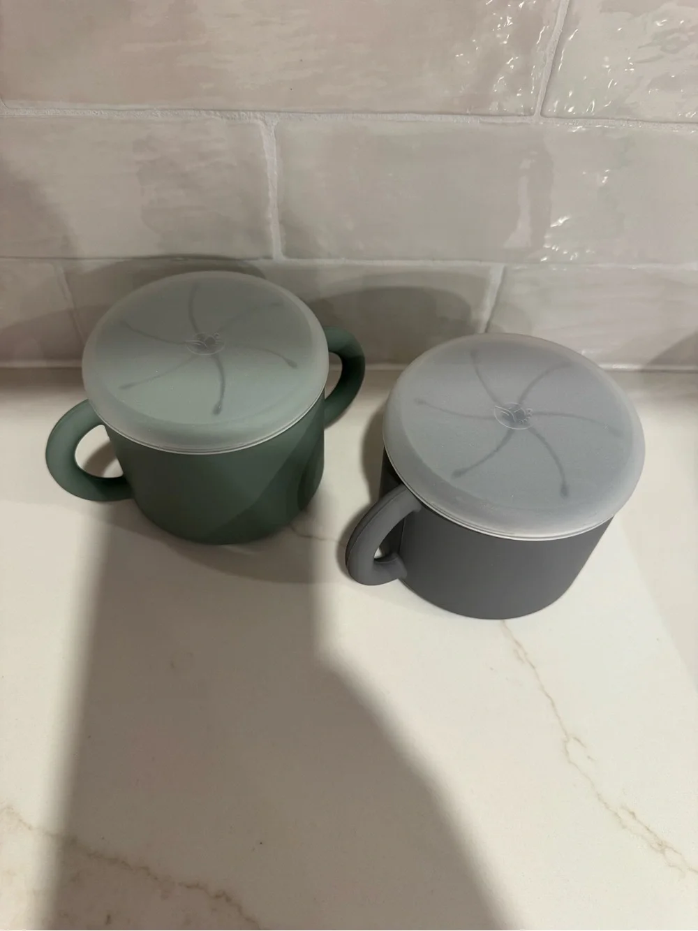 WeeSprout Silicone Snack Cups with Handles - Gray & Green